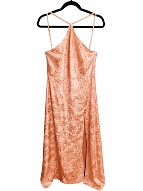 Lulu's Peach Satin Floral Slip Maxi Dress